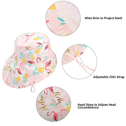 LACOFIA Baby Cotton Summer Hat Toddler Girls Sun Hat Kids UPF 50+ Neck Protection Flap Cap with Adjustable Chin Straps Pink 2-5 Years