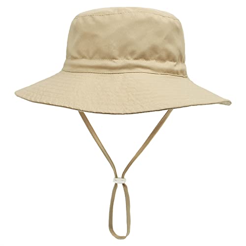 YANWANG Baby Kids Adjustable Bucket Sun Hat, UPF 50+ Sun Protection Beach Cap for Toddler Boys Girls(Khaki,3-8years)