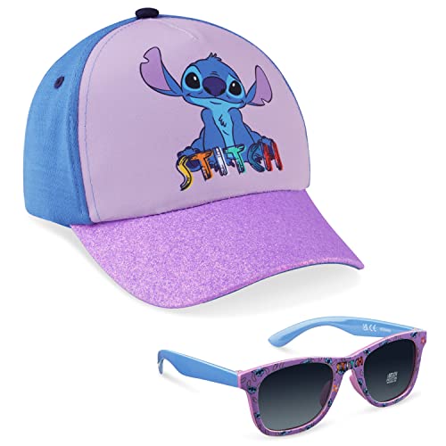 Disney Stitch Baseball Cap and Kids Sunglasses for Girls 100% UV Protection Summer Accessories Set One Size Adjustable Hat Frozen The Little Mermaid Stitch Gifts for Girls (Purple Stitch)