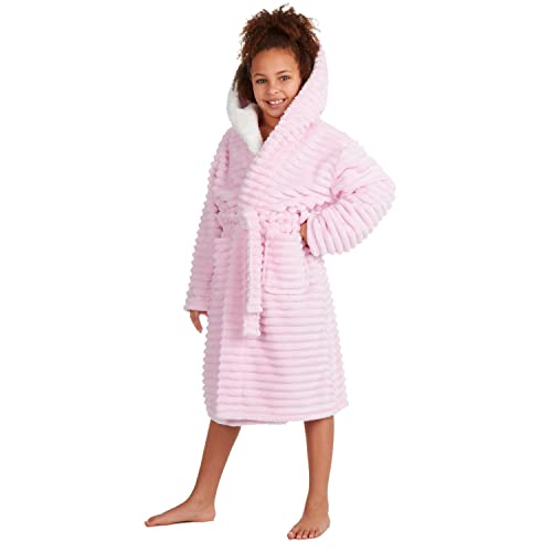 Metzuyan Kids Girls Fleece Robes Jacquard Textured Pastel Dressing Gowns Light Pink 4-5 Years