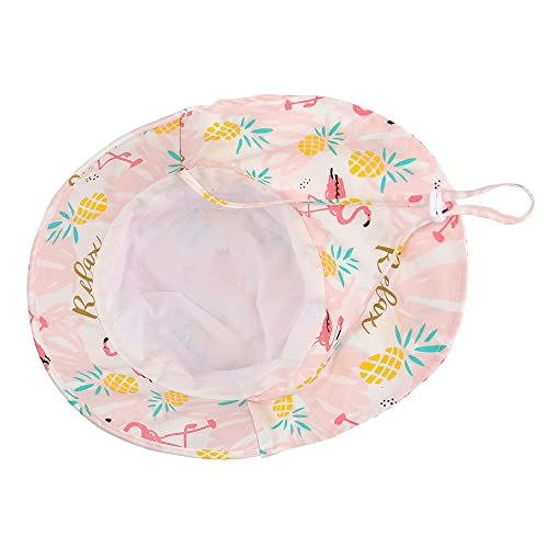 LACOFIA Baby Cotton Summer Hat Toddler Girls Sun Hat Kids UPF 50+ Neck Protection Flap Cap with Adjustable Chin Straps Pink 2-5 Years