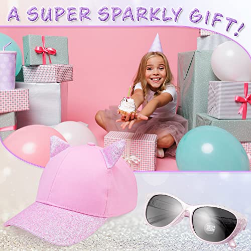 CityComfort Baseball Cap and Kids Sunglasses Set for Girls Glitter Sun Hat and UV Protection Girls Sunglasses Summer Accessories (Pink)