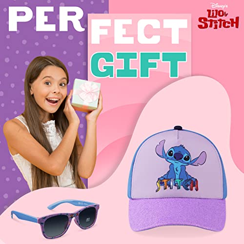 Disney Stitch Baseball Cap and Kids Sunglasses for Girls 100% UV Protection Summer Accessories Set One Size Adjustable Hat Frozen The Little Mermaid Stitch Gifts for Girls (Purple Stitch)