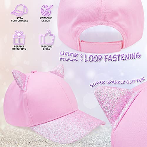 CityComfort Baseball Cap and Kids Sunglasses Set for Girls Glitter Sun Hat and UV Protection Girls Sunglasses Summer Accessories (Pink)
