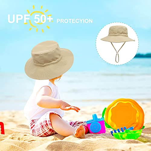 YANWANG Baby Kids Adjustable Bucket Sun Hat, UPF 50+ Sun Protection Beach Cap for Toddler Boys Girls(Khaki,3-8years)
