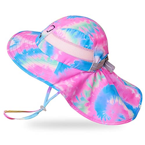 Basumee Adjustable Girls Sun Hat Foldable Beach Cap with Adjustable Chin Strap for Baby Toddler and Kids,Aged 2-9