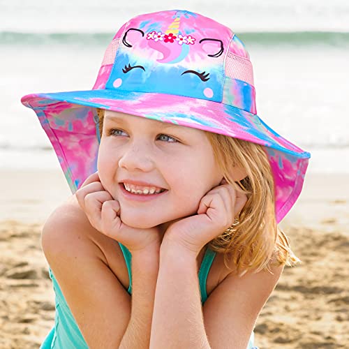 Basumee Adjustable Girls Sun Hat Foldable Beach Cap with Adjustable Chin Strap for Baby Toddler and Kids,Aged 2-9