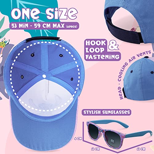 Disney Stitch Baseball Cap and Kids Sunglasses for Girls 100% UV Protection Summer Accessories Set One Size Adjustable Hat Frozen The Little Mermaid Stitch Gifts for Girls (Purple Stitch)