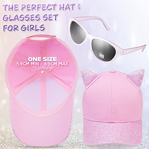 CityComfort Baseball Cap and Kids Sunglasses Set for Girls Glitter Sun Hat and UV Protection Girls Sunglasses Summer Accessories (Pink)