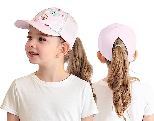 Cysocool Kids Ponytail Baseball Cap 3-8 Years Girls Butterfly Trucker Hat Anti UV Tennis Golf Visor Cap Child Summer Sun Protection Hat Peaked Snapback Cap Sports Running Cap Beach Cool Sun Hat
