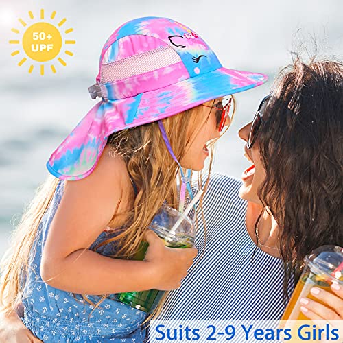 Basumee Adjustable Girls Sun Hat Foldable Beach Cap with Adjustable Chin Strap for Baby Toddler and Kids,Aged 2-9