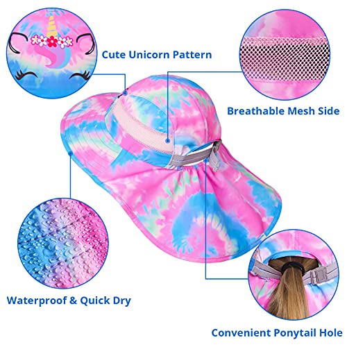 Basumee Adjustable Girls Sun Hat Foldable Beach Cap with Adjustable Chin Strap for Baby Toddler and Kids,Aged 2-9