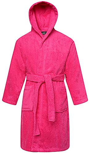 Adore Home Kids 100% Cotton Terry Towelling Hooded Shawl Collar Bathrobe (Age 6-7, Pink)