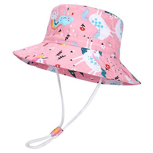 MASOCIO Baby Sun Hat Toddler Kids Girls Summer Bucket Hats Cap Adjustable Chin Strap Age 3 4 5 6 Years Pink