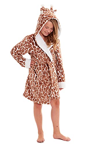 Habigail Girls Onesie Sleepsuit Dressing Gown Kids Hooded Housecoat Nightwear Sleepwear Childrens Bathrobe All in One (Giraffe, 9-10 Years)