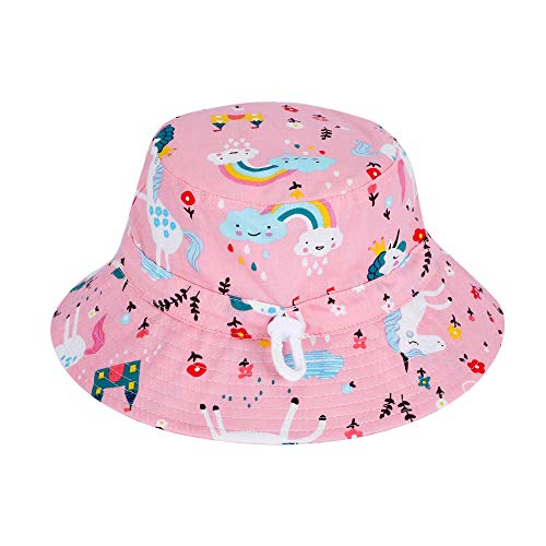 MASOCIO Baby Sun Hat Toddler Kids Girls Summer Bucket Hats Cap Adjustable Chin Strap Age 3 4 5 6 Years Pink
