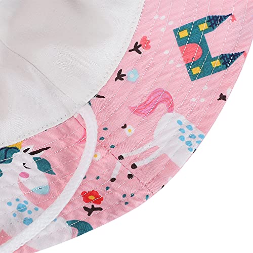MASOCIO Baby Sun Hat Toddler Kids Girls Summer Bucket Hats Cap Adjustable Chin Strap Age 3 4 5 6 Years Pink