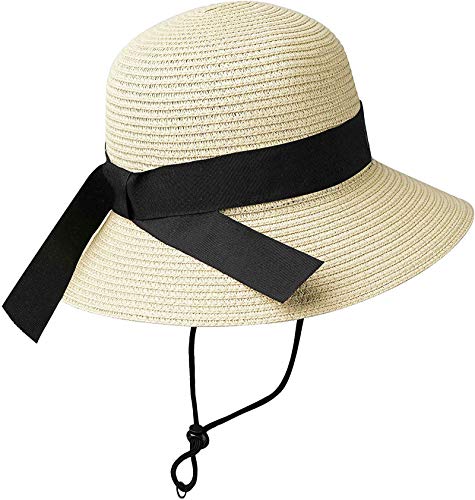 Girls Floppy Straw Hat Sun Hat for Teens Summer Wide-Brim Beach-Cap UPF50+ (20.47" for 2-5T,21.26" for 5-9T), Little-girls Beige, 5-10 Years