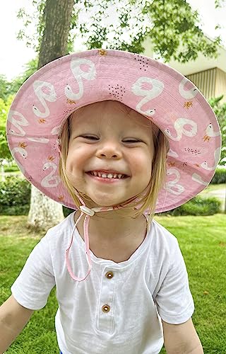 LACOFIA Baby Sun Hat Toddler Boys Girls Summer Bucket Hat Kids Wide Brim Beach Cap with Adjustable Chin Strap Pink Swan 4-6 Years