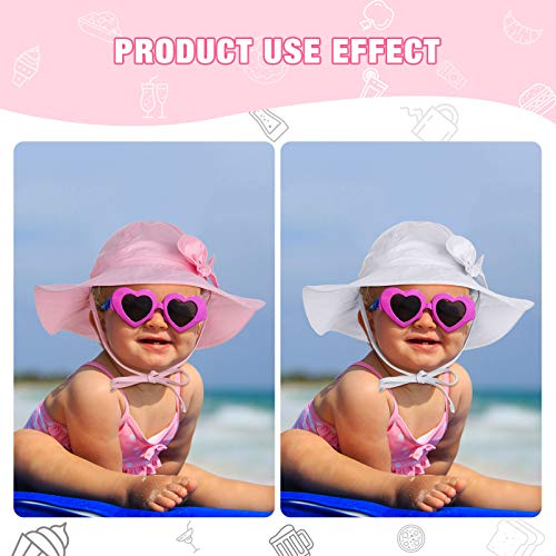2 Pieces Baby Girls Sun Hat Adjustable Sun Protection Summer Beach Wide Brim Hat (White and Pink,0-12 Months)