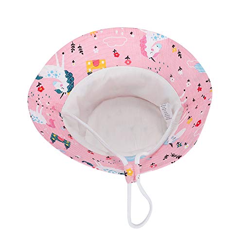 MASOCIO Baby Sun Hat Toddler Kids Girls Summer Bucket Hats Cap Adjustable Chin Strap Age 3 4 5 6 Years Pink