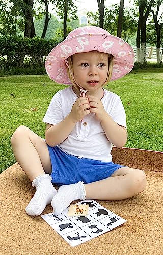 LACOFIA Baby Sun Hat Toddler Boys Girls Summer Bucket Hat Kids Wide Brim Beach Cap with Adjustable Chin Strap Pink Swan 4-6 Years
