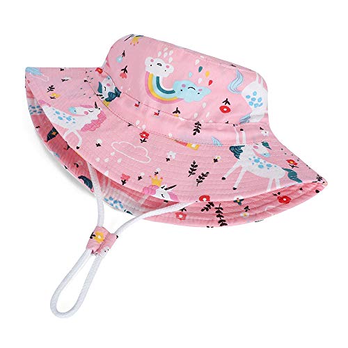 MASOCIO Baby Sun Hat Toddler Kids Girls Summer Bucket Hats Cap Adjustable Chin Strap Age 3 4 5 6 Years Pink