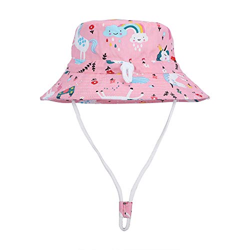 MASOCIO Baby Sun Hat Toddler Kids Girls Summer Bucket Hats Cap Adjustable Chin Strap Age 3 4 5 6 Years Pink