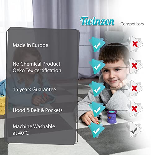 Twinzen Bathrobe Kids Dressing Gown Boys & Girls OEKO-TEX® - Belt, 2 Pockets, Hood with Ears Lila 5-6 Years