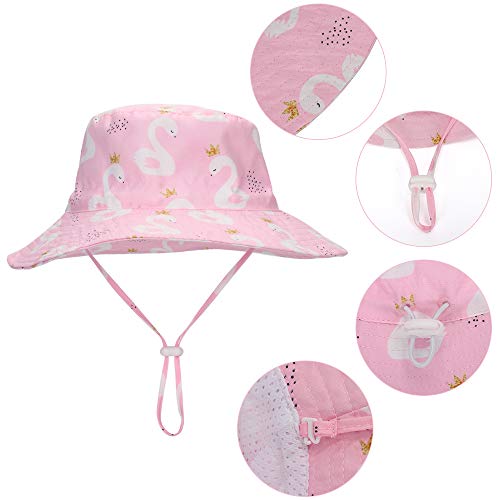 LACOFIA Baby Sun Hat Toddler Boys Girls Summer Bucket Hat Kids Wide Brim Beach Cap with Adjustable Chin Strap Pink Swan 4-6 Years