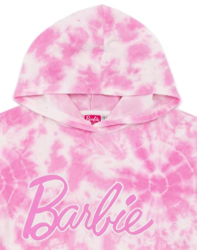 Barbie Girls Towel Poncho | Pink Tie Dye Wearable Bath Towel For Kids | Classic Logo Graphic Hooded Changing Robe | Short Sleeve Cosy Swimwear Beach Cover Up Merchandise Gift for Children