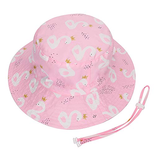 LACOFIA Baby Sun Hat Toddler Boys Girls Summer Bucket Hat Kids Wide Brim Beach Cap with Adjustable Chin Strap Pink Swan 4-6 Years