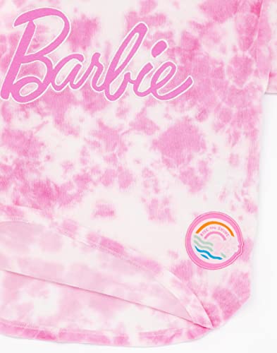 Barbie Girls Towel Poncho | Pink Tie Dye Wearable Bath Towel For Kids | Classic Logo Graphic Hooded Changing Robe | Short Sleeve Cosy Swimwear Beach Cover Up Merchandise Gift for Children