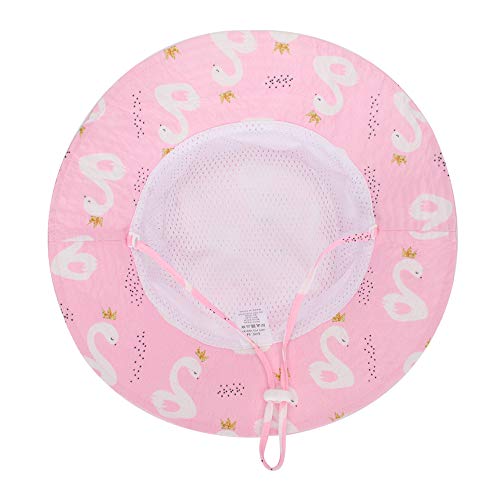 LACOFIA Baby Sun Hat Toddler Boys Girls Summer Bucket Hat Kids Wide Brim Beach Cap with Adjustable Chin Strap Pink Swan 4-6 Years
