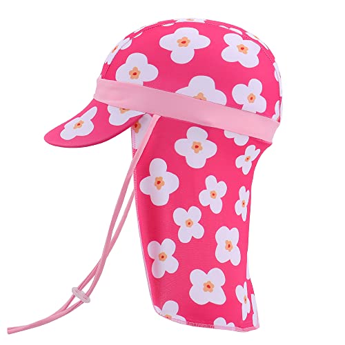 MK MATT KEELY Toddler Sun Hat Boys Girls Summer Neck Protection Legionnaires Hat with Adjustable Chin Straps for Age 1-10 Years Kids,Rose Red Flower