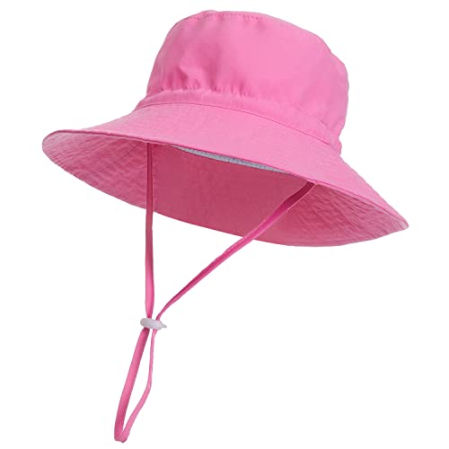 EMTSEB Baby Sun Hat Toddler Summer UPF 50+ Sun Protective Bucket Hat Wide Brim Beach Hats for Baby Boys Girls 0-6 Years (Hot Pink, 6-24 Months)