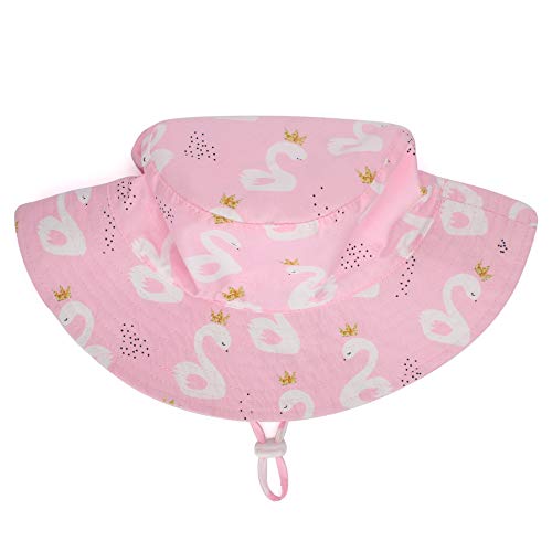 LACOFIA Baby Sun Hat Toddler Boys Girls Summer Bucket Hat Kids Wide Brim Beach Cap with Adjustable Chin Strap Pink Swan 4-6 Years