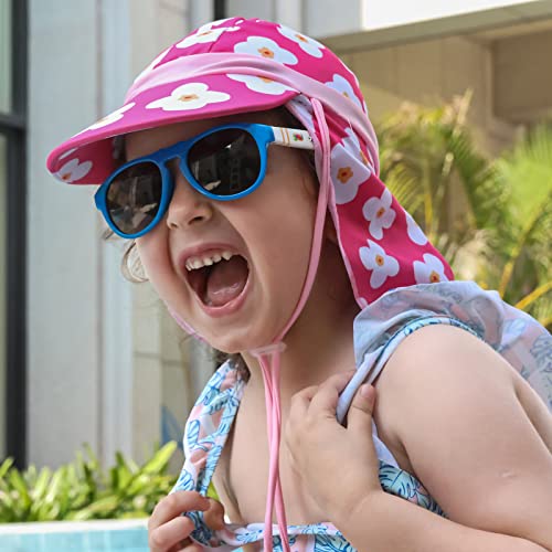 MK MATT KEELY Toddler Sun Hat Boys Girls Summer Neck Protection Legionnaires Hat with Adjustable Chin Straps for Age 1-10 Years Kids,Rose Red Flower