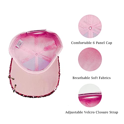 Fam and Pal I F&P Kids I Girls Baseball Summer Cap I Two adjustable Sizes I Kids Sunshade Hat I Pink Sequins I Kitty Face I Metal Rings I Brand Quality I 4-9 Years (52-55 cm) & 10-14 Years (55-58 cm).