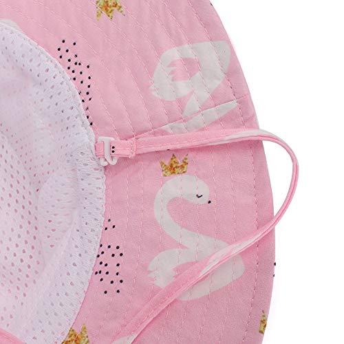 LACOFIA Baby Sun Hat Toddler Boys Girls Summer Bucket Hat Kids Wide Brim Beach Cap with Adjustable Chin Strap Pink Swan 4-6 Years