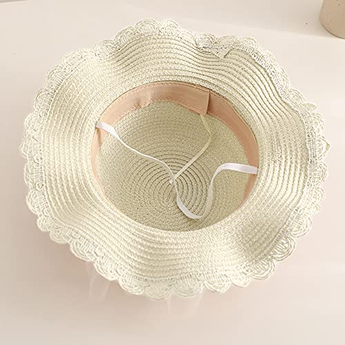 XYIYI Kid Girls White Summer Straw Hat Sun Protection Visor Hats Foldable Wide Brim Bowknot Tulle Beach Cap for 2-8 Years Old