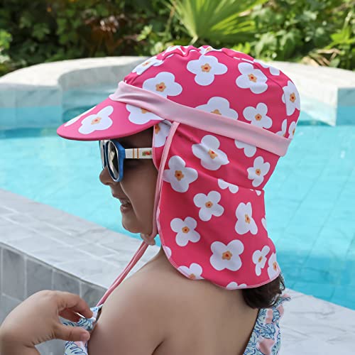 MK MATT KEELY Toddler Sun Hat Boys Girls Summer Neck Protection Legionnaires Hat with Adjustable Chin Straps for Age 1-10 Years Kids,Rose Red Flower