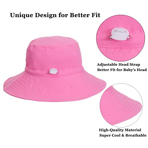 EMTSEB Baby Sun Hat Toddler Summer UPF 50+ Sun Protective Bucket Hat Wide Brim Beach Hats for Baby Boys Girls 0-6 Years (Hot Pink, 6-24 Months)