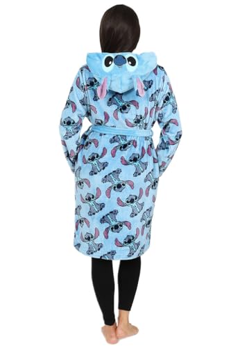 Womens Lilo and Stitch Stitch Blue Fleece Dressing Gown Fleece Hooded Ladies Robe (16-18)