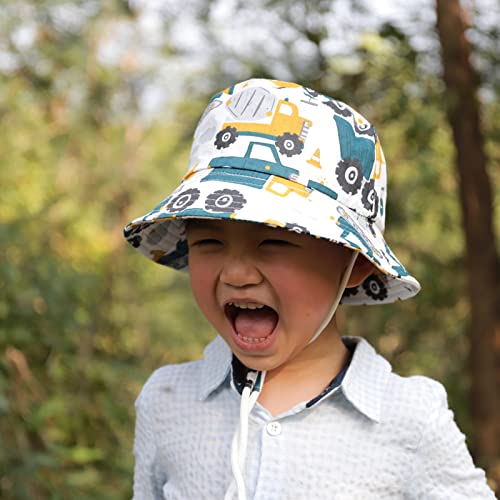FenFang Toddler Bucket Sun Hat, Kids Summer Fisherman Hats for Baby Infant Boys Girls, Wide Brim Beach Cap, Dinosaur Fisher Hat with Adjustable Chin Strap 1 2 3 4-8 Years (2-4 Years, White)
