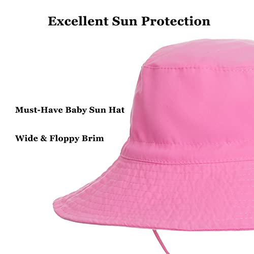 EMTSEB Baby Sun Hat Toddler Summer UPF 50+ Sun Protective Bucket Hat Wide Brim Beach Hats for Baby Boys Girls 0-6 Years (Hot Pink, 6-24 Months)