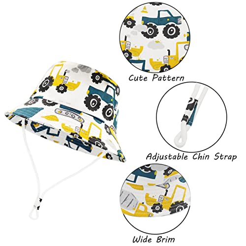 FenFang Toddler Bucket Sun Hat, Kids Summer Fisherman Hats for Baby Infant Boys Girls, Wide Brim Beach Cap, Dinosaur Fisher Hat with Adjustable Chin Strap 1 2 3 4-8 Years (2-4 Years, White)