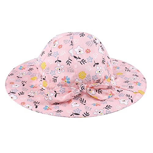 LACOFIA Baby Girls Sun Hat UPF 50+ UV Protection Toddler Cotton Beach Hat Infant Wide Brim Summer Visor Cap with Adjustable Chin Strap Pink Flowers 2-5 Years