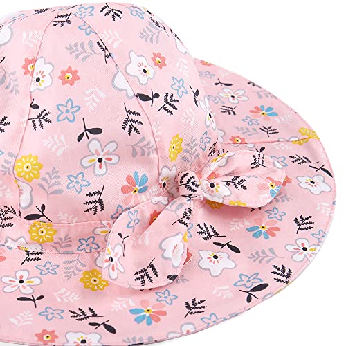 LACOFIA Baby Girls Sun Hat UPF 50+ UV Protection Toddler Cotton Beach Hat Infant Wide Brim Summer Visor Cap with Adjustable Chin Strap Pink Flowers 2-5 Years