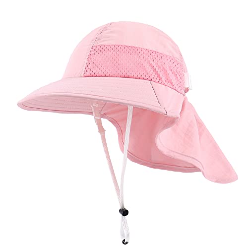 MASOCIO Girls Sun Hat Toddler Kids Baby Summer Bucket Hats Cap Girl Adjustable Chin Strap Age 3 4 5 6 Years Pink